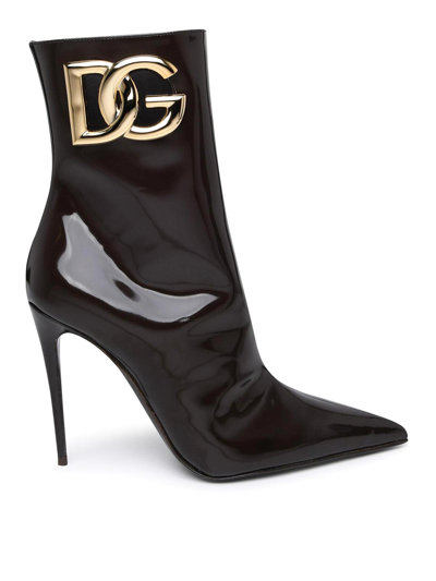 Dolce & Gabbana Lollo Chocolate Calf Leather Ankle Boots In Black