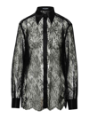 Dolce & Gabbana Chantilly Lace Satin Trim Button Down Shirt In Black
