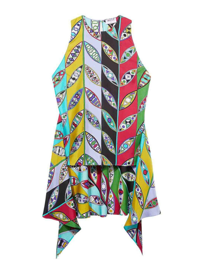 Emilio Pucci Girandole Print Sleeveless Silk Twill Top In Multicolour