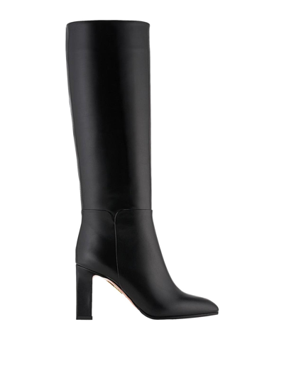 Aquazzura Sellier Calfskin Tall Boots In Black