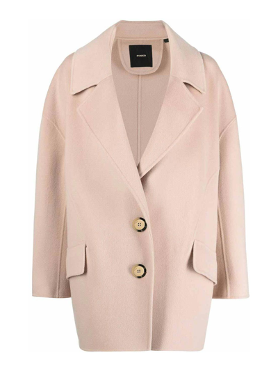 Pinko Single-breasted Wool Coat In Beige