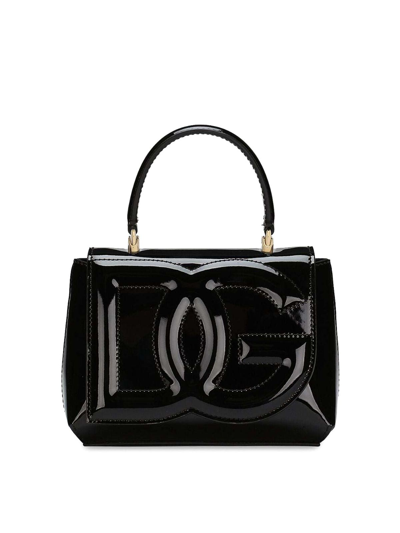 Dolce & Gabbana Dg Logo Patent Leather Shoulder Bag In Black