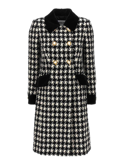 Moschino Houndstooth-jacquard Double-breasted Coat In White