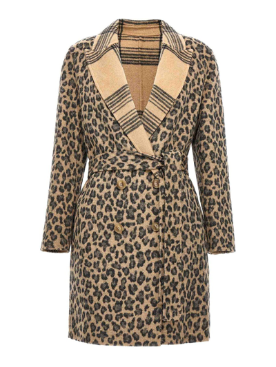 Twinset Animalier Coat In Beige