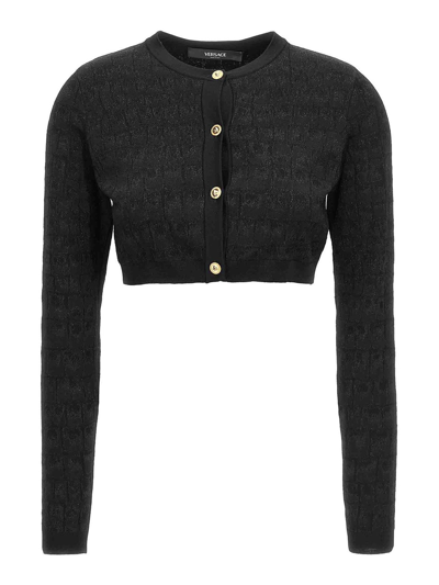 Versace Womens Black Croc-effect Jacquard Knitted Cardigan