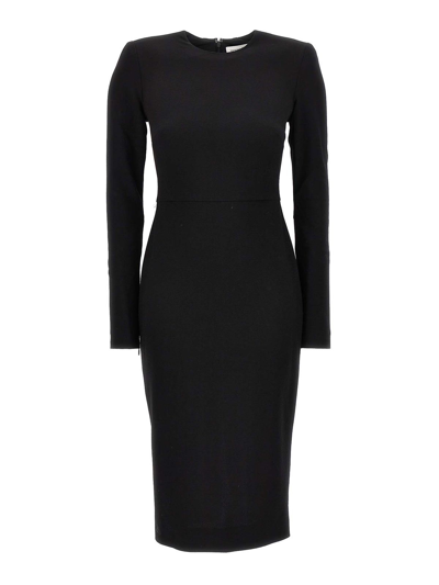 Victoria Beckham Wool Crepe Midi Dress In Negro