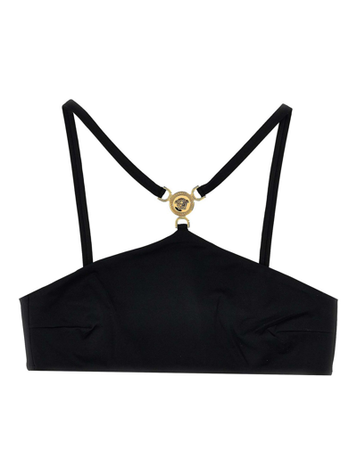 Versace Black Medusa Head Halterneck Bikini Top In Negro