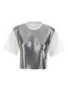 Rabanne Cropped Cotton-jersey And Chainmail T-shirt In Silver