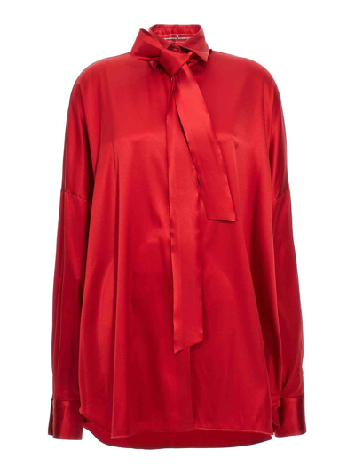 Ermanno Scervino Pussy-bow Silk Shirt In Rojo