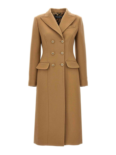 Dolce & Gabbana Long Double-breasted Wool And Cashmere Coat In Beige