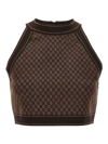 Balmain Mini Monogram Jaquard Crop Top In Brown