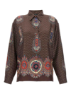 Etro Mix-print Pointed-collar Silk Shirt In Brown