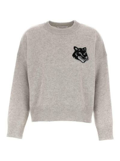 Maison Kitsuné Fox Head Sweater, Cardigans Gray In Grey