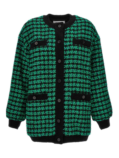 Msgm Houndstooth-pattern Tweed Cardi-coat In Black