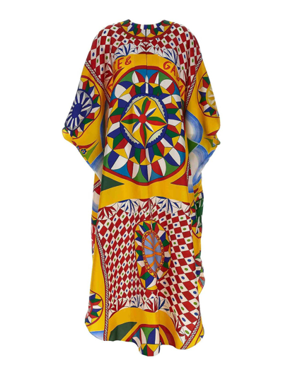 Dolce & Gabbana Carretto Printed Silk-twill Gown In Multicolour