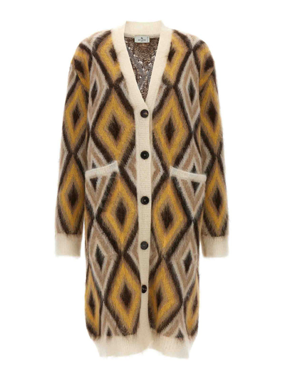 Etro Maxi Jersey Jacquard Cardigan In Multicolor