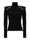 Balmain Sweater Three Buttons Crew Neck Ribbed In Black