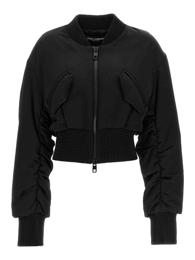 Dolce & Gabbana Women Short Duchesse Bomber Jacket In Black