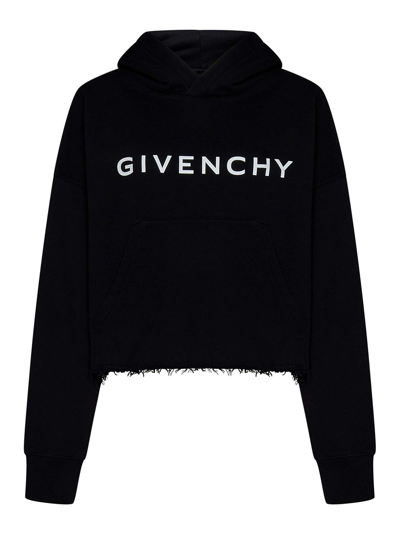 Givenchy Black Brushed Cotton Cropped Hoodie