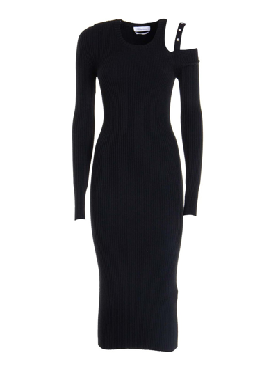 Blumarine Knit Rib Midi Dress In Negro