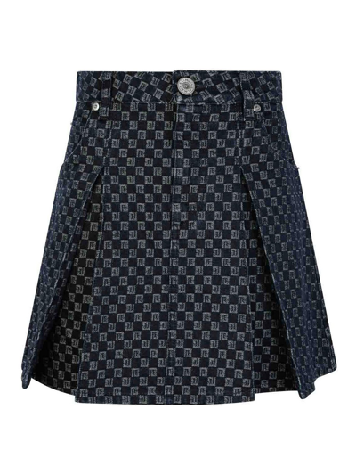 Balmain Mini Mogram Skirt In Blue Jean