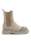 Brunello Cucinelli Suede Chelsea Boot With Precious Detail In Beis