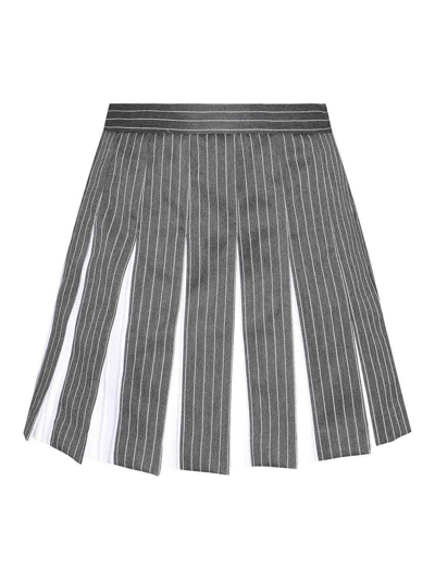 THOM BROWNE GREY AND WHITE COTTON-WOOL BLEND SKIRT