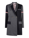 THOM BROWNE NAVY BLUE AND WHITE WOOL BLAZER