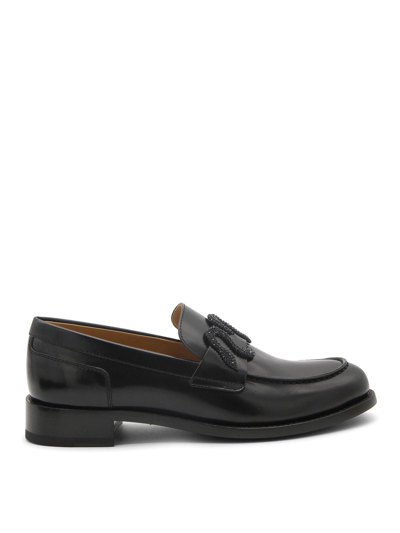 René Caovilla Black Leather Loafers