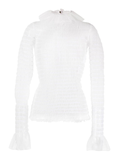 Thom Browne Frilled High-neck Tulle Top In Blanco