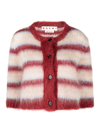 Marni Striped Cropped Cardigan In Red
