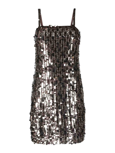 P.a.r.o.s.h Sequinned Sleeveless Mini Dress In Brown