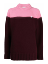 Patou Maroon Wool Two-tone Knitted Jumper In Red