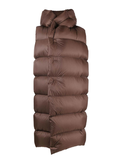 Rick Owens Luxor Quilted Hooded Gilet In Brown