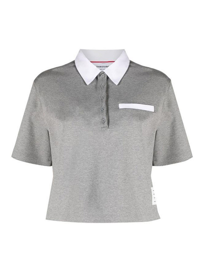 Thom Browne Polo With Oxford Trims In Gris