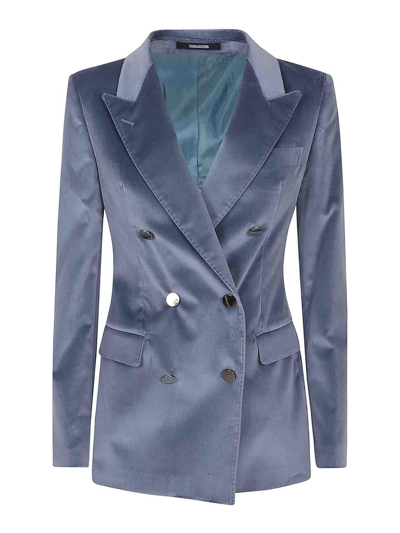 Tagliatore Double-breasted Velvet Jacket In Azul Claro