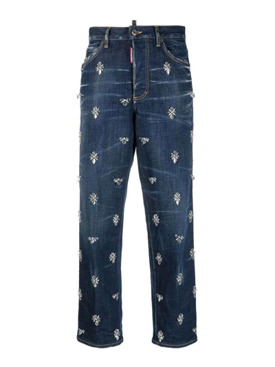 Dsquared2 Crystal Flies High-rise Jeans In Azul Oscuro