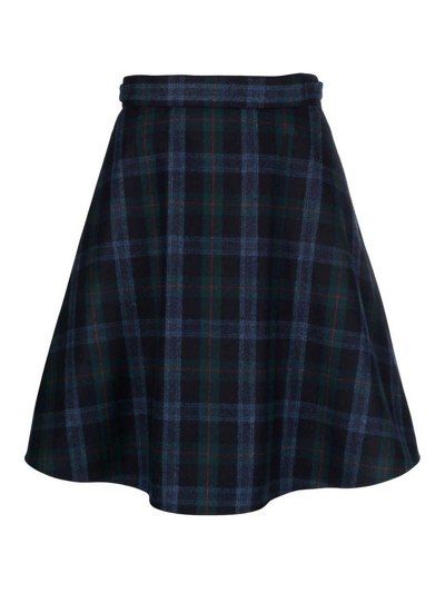 Thom Browne Blue Check Midi Skirt In Multi-colored