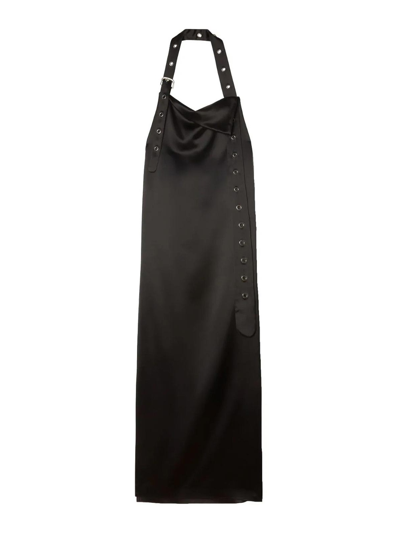 OFF-WHITE BELT-DETAIL SATIN MAXI DRESS