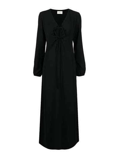 P.a.r.o.s.h. Keyhole-neck Long-sleeve Maxi Dress In Black