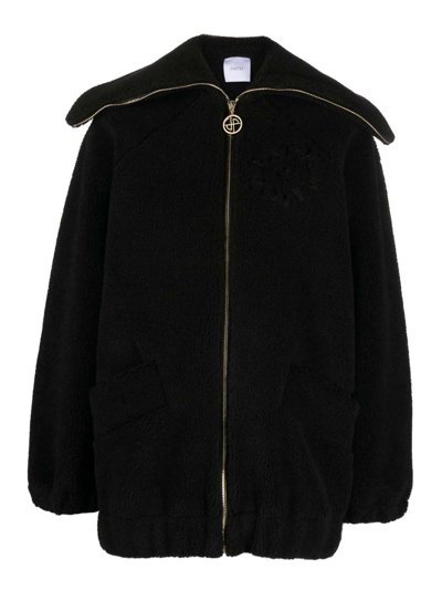 Patou Logo-embroidered Fleece Jacket In Black