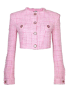Gcds Button-up Cropped Tweed Jacket In Nude & Neutrals