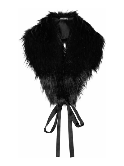 Dolce & Gabbana Ribbon-fastening Faux-fur Scarf In Black