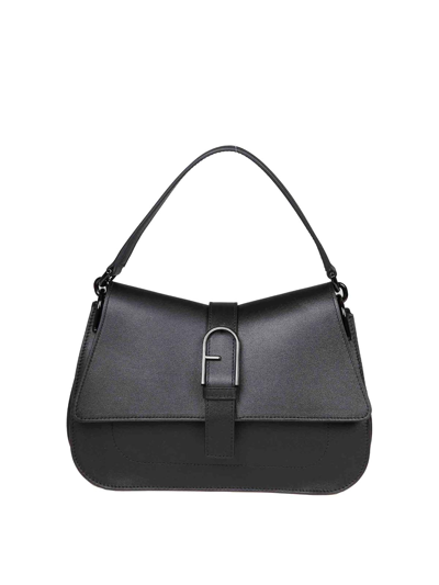 Furla Mini Flow Leather Shoulder Bag In Black