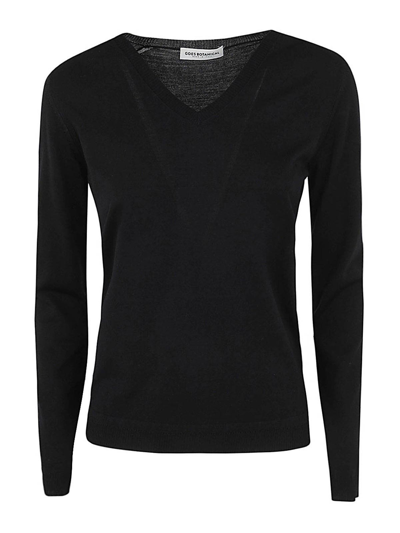 Goes Botanical Long Sleeves V Neck Jumper In Black