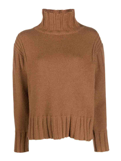 Jil Sander Roll-neck Cashmere Jumper In Brown