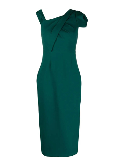 Roland Mouret Asymmetric Wool-silk Midi Dress In Green