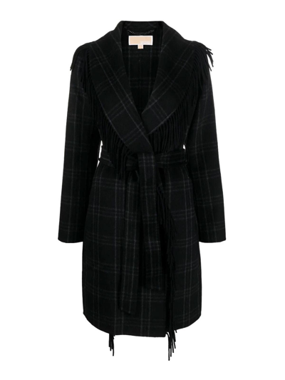 Michael Kors Check Coat In Black