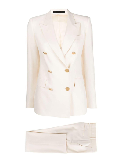 Tagliatore Beige Linen Double-breasted Two-piece Suit In Blanco