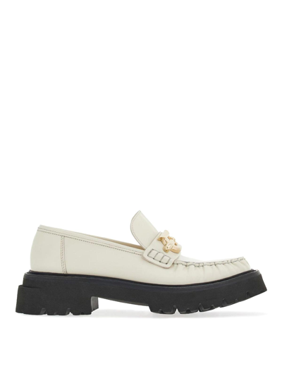 Ferragamo Gancio Leather Loafers In White